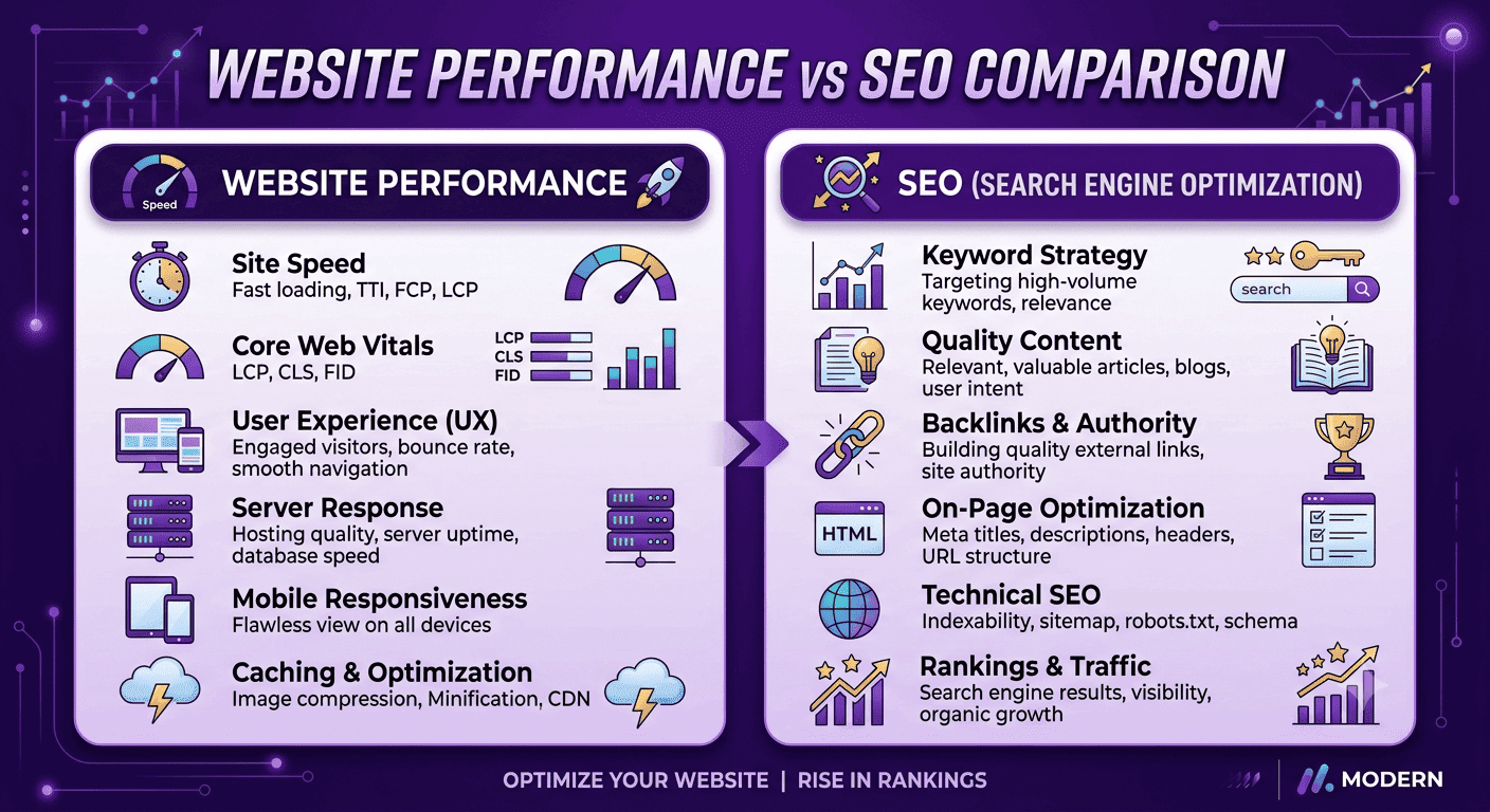 WordPress vs Custom Website – Complete Business Guide 2026 5 Website Performance & SEO Comparison