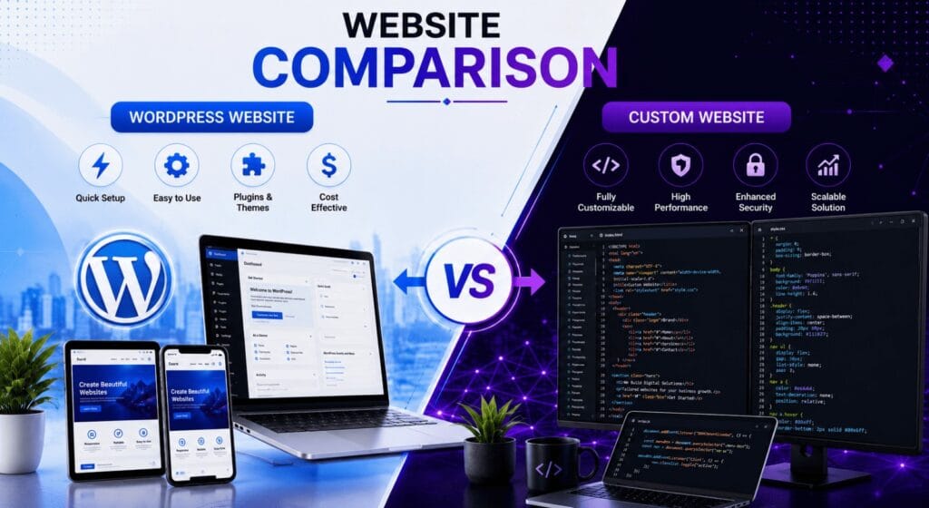 WordPress vs Custom Website – Complete Business Guide 2026 2 Website Comparison Illustration