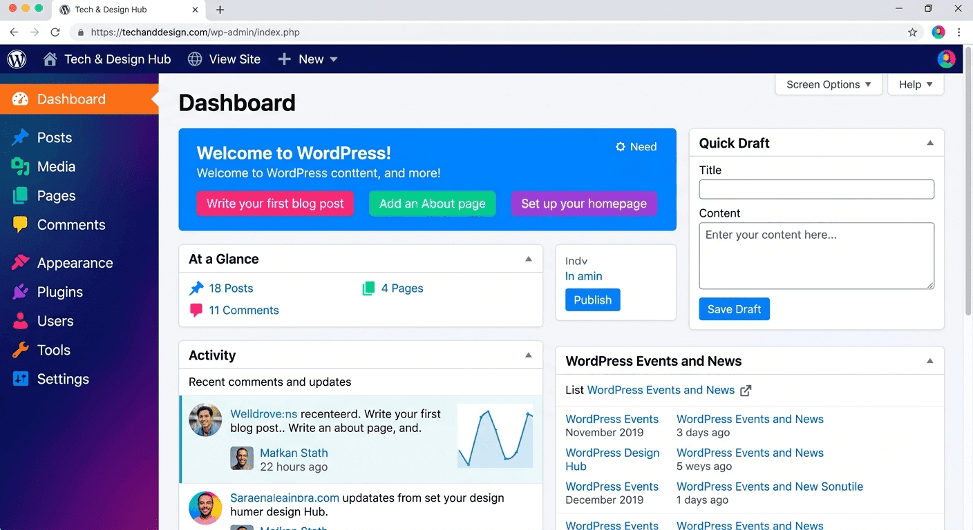 WordPress vs Custom Website – Complete Business Guide 2026 3 WordPress Dashboard Screenshot